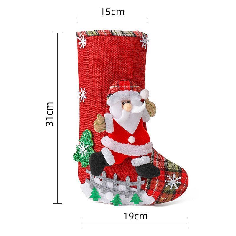 Large Burlap Santa Christmas Stocking, Farmhouse Style Xmas Tree Gift Bag, 31*19cm