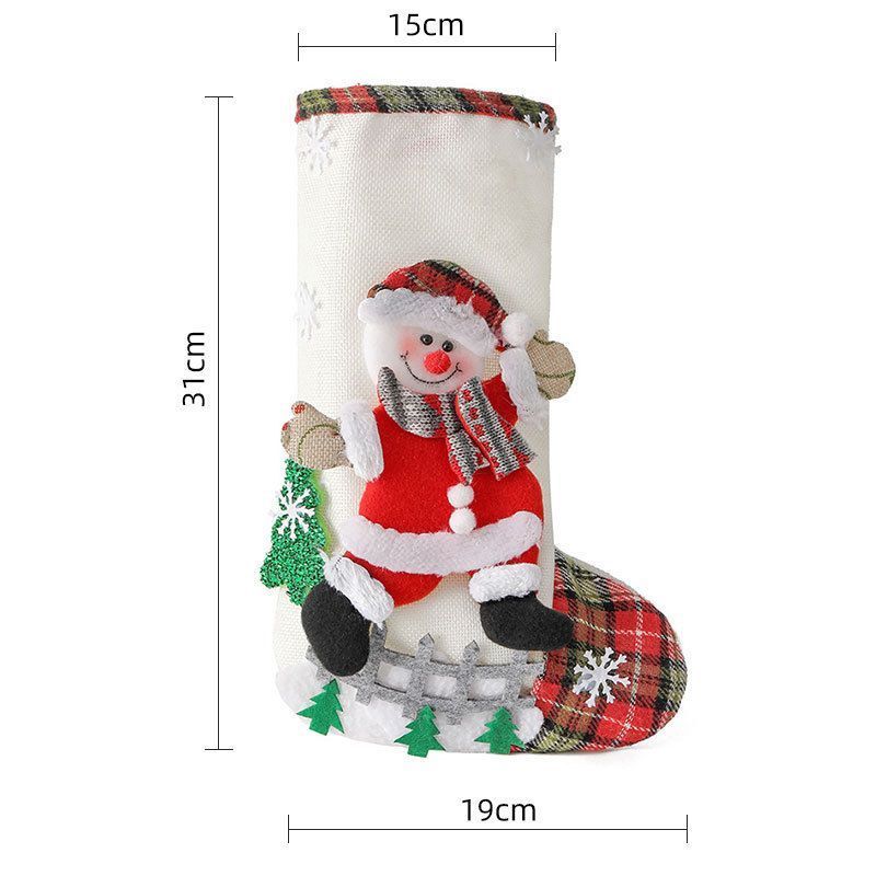Large Linen Snowman Christmas Stocking, Rustic Holiday Hanging Decor Pouch, 31*19cm