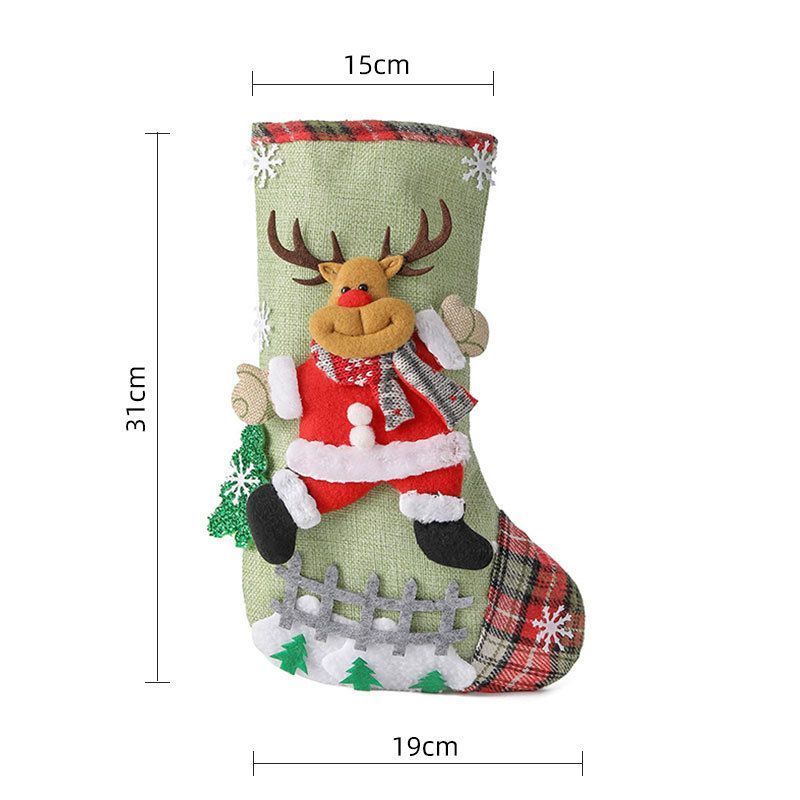 Large Burlap Reindeer Christmas Stocking, Vintage Farmhouse Xmas Ornament, 31*19cm