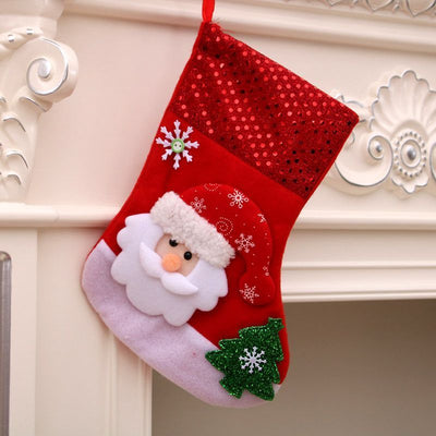 Medium Sparkle Sequin Santa Christmas Stocking, Shiny Xmas Hanging Gift Sack, 25*19cm