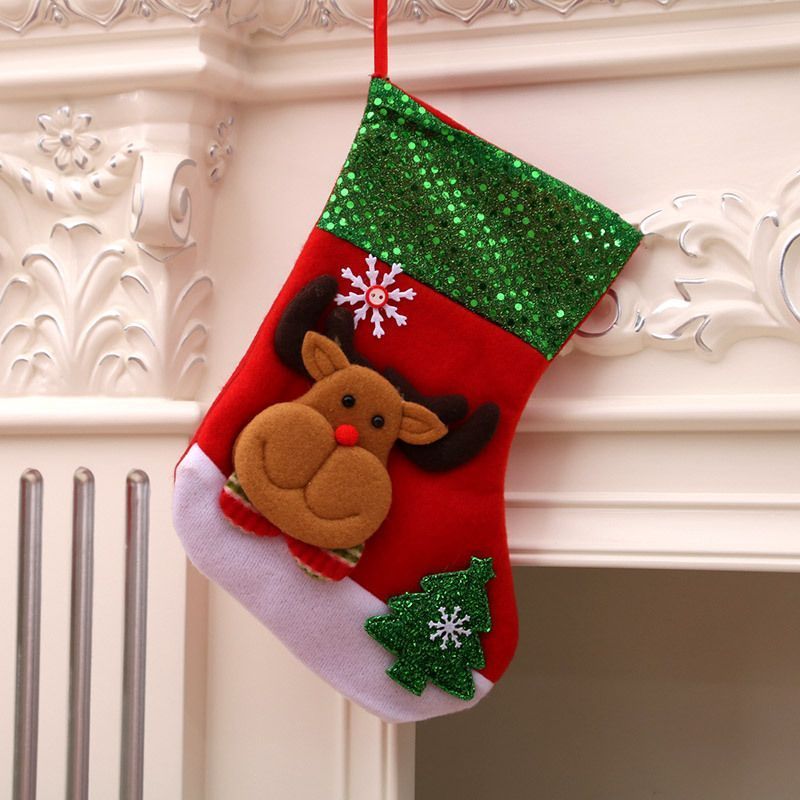 Medium Sequin Reindeer Christmas Stocking, Sparkly Festive Hanging Gift Bag, 25*19cm