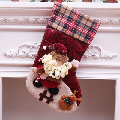 Oversized Plaid Santa Christmas Stocking, Classic Tartan Xmas Present Pouch, 47*29cm