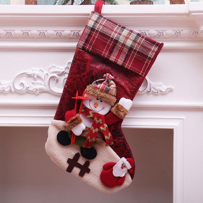 Oversized Checkered Snowman Christmas Stocking, Tartan Holiday Tree Decor, 47*29cm