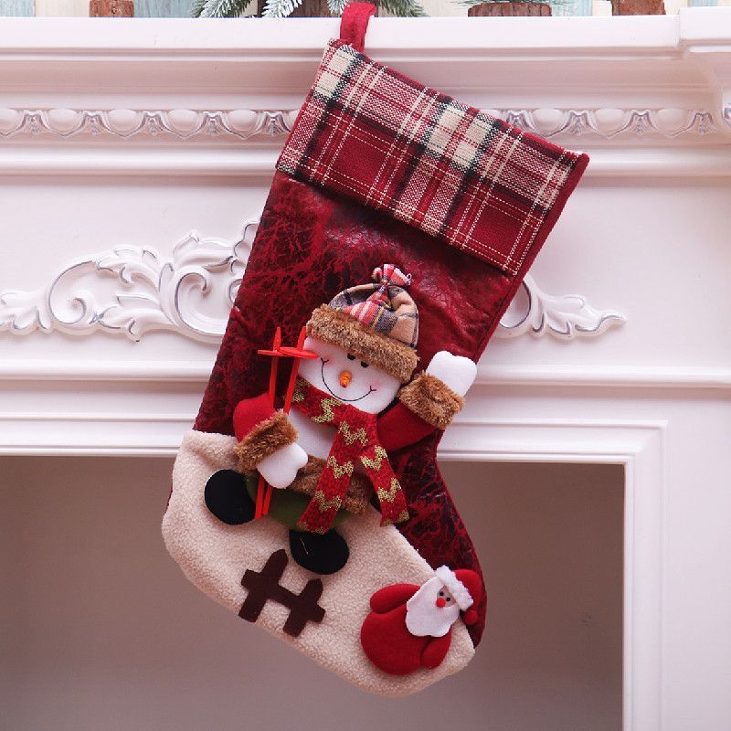 Oversized Checkered Snowman Christmas Stocking, Tartan Holiday Tree Decor, 47*29cm