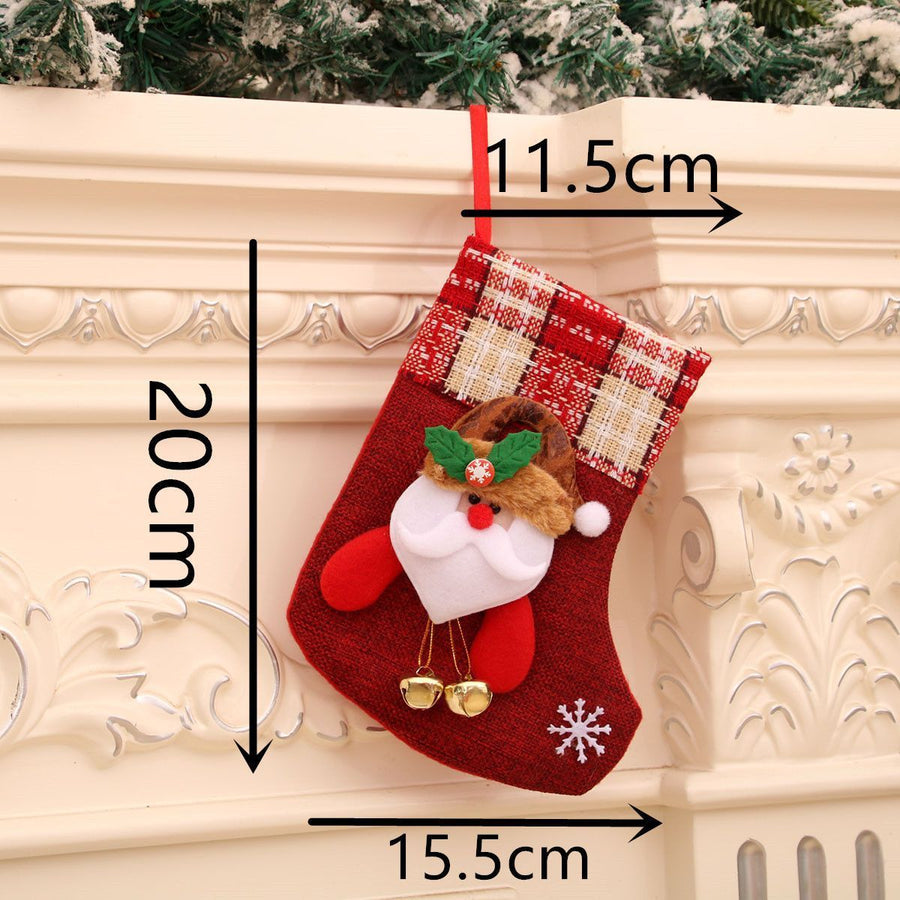 Burlap Bell Santa Christmas Stocking, Rustic Mini Xmas Tree Gift Bag, 20*15cm