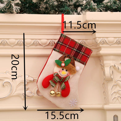 Linen Bell Snowman Christmas Stocking, Vintage Festive Hanging Ornament, 20*15cm