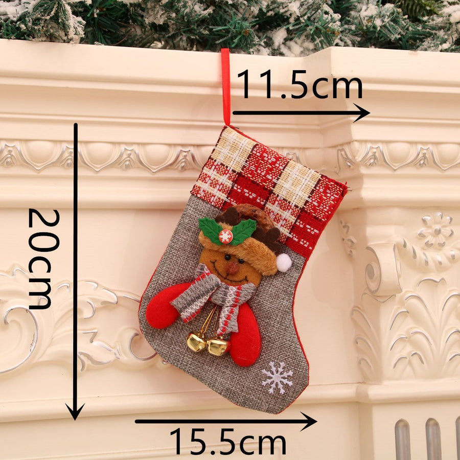 Burlap Bell Reindeer Christmas Stocking, Farmhouse Style Xmas Decor Pouch, 20*15cm