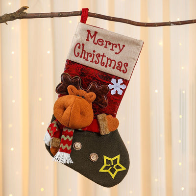 Classic Oversized Reindeer Christmas Stocking, Large Festive Tree Hanging Pouch, 47*28cm