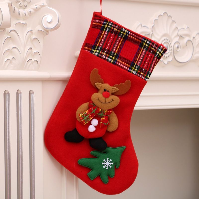 Large Red Reindeer Christmas Stocking, Bright Holiday Tree Decorative Bag, 31*21cm