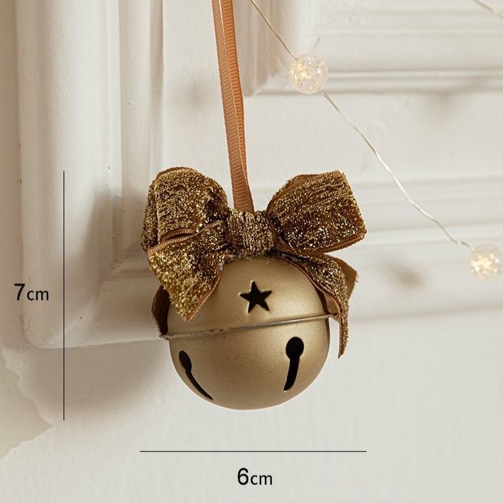 Red Velvet Bow Iron Bell Hanging Ornament, Festive Christmas Tree Decor & Door Hanging Decoration, Single Gold Bell Design
