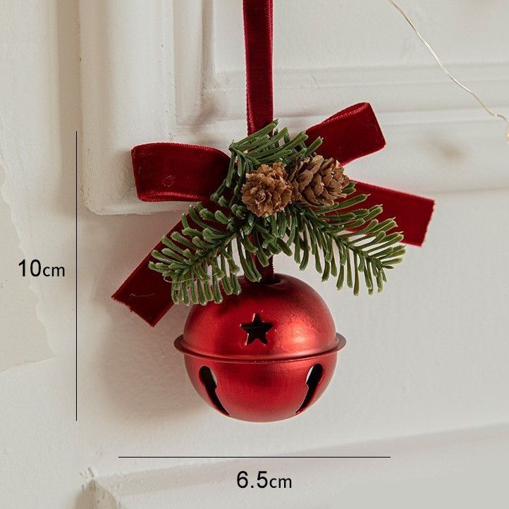 Christmas Iron Bell Pendant With Red Velvet Bow, Home Scene Decor, Xmas Tree And Front Door Hanging Accessory