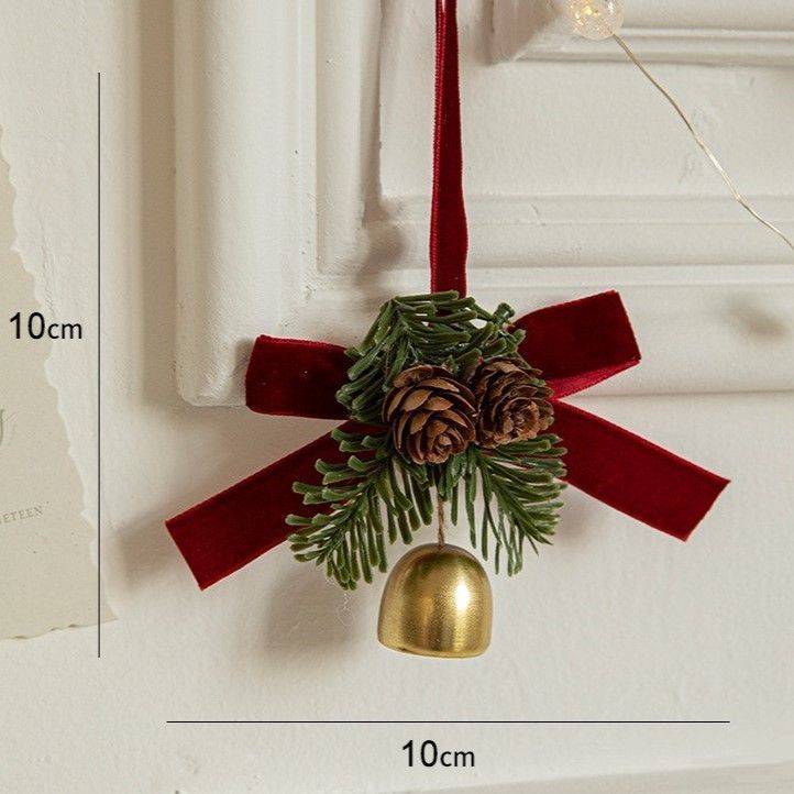 Single Iron Bell Decor With Red Velvet Bow, Classic Xmas Tree And Door Hanging Ornament