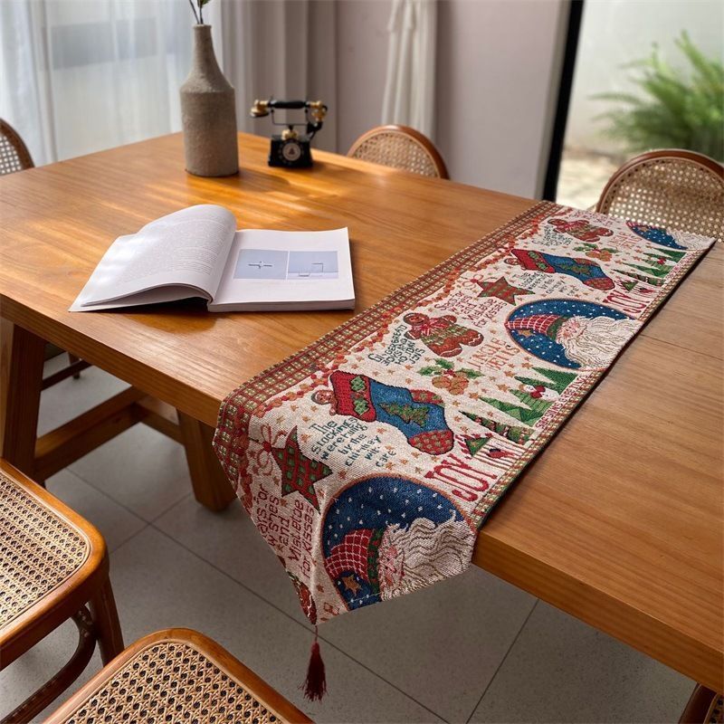 Holiday Long Christmas Table Runner, Dinner Table Decor Cloth, Home Cabinet Flag Accessory, 33*260cm, Pattern 01