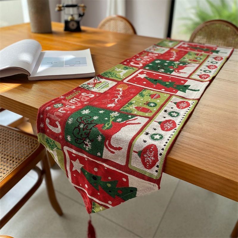 Xmas Themed Table Runner, Long Dining Center Cloth, Indoor Cabinet Decor Accessory, 33*220cm, Pattern 02