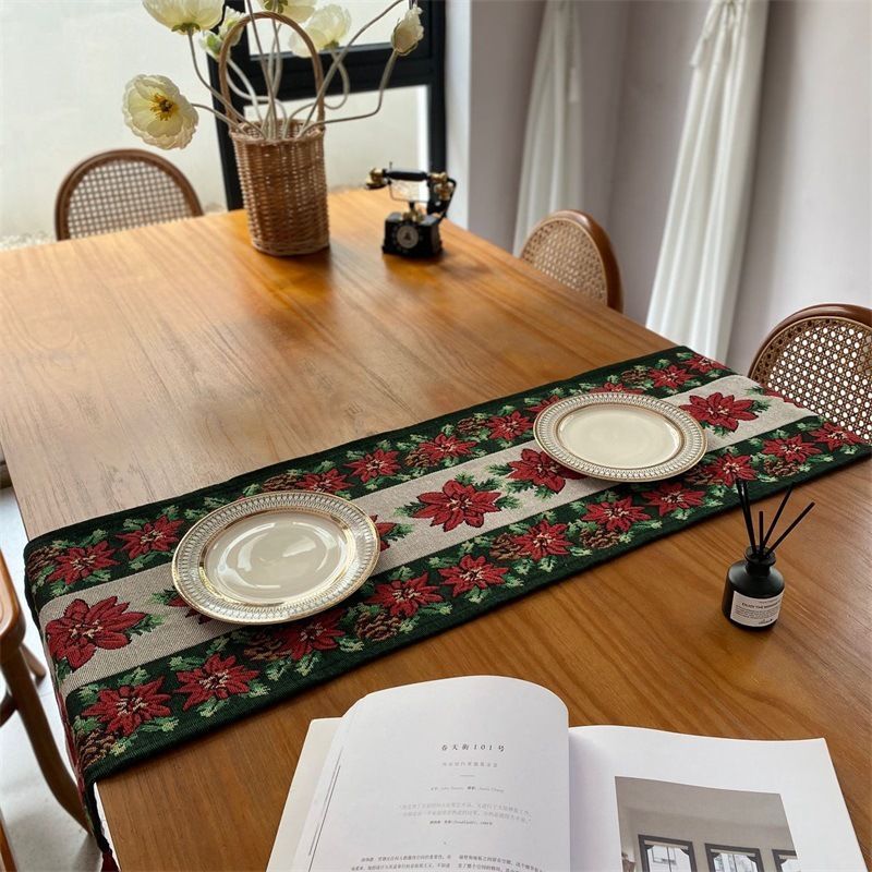 Xmas Party Decor Table Runner, Long Dining Table Linen, Versatile Cabinet Scarf, 33*120cm, Pattern 04