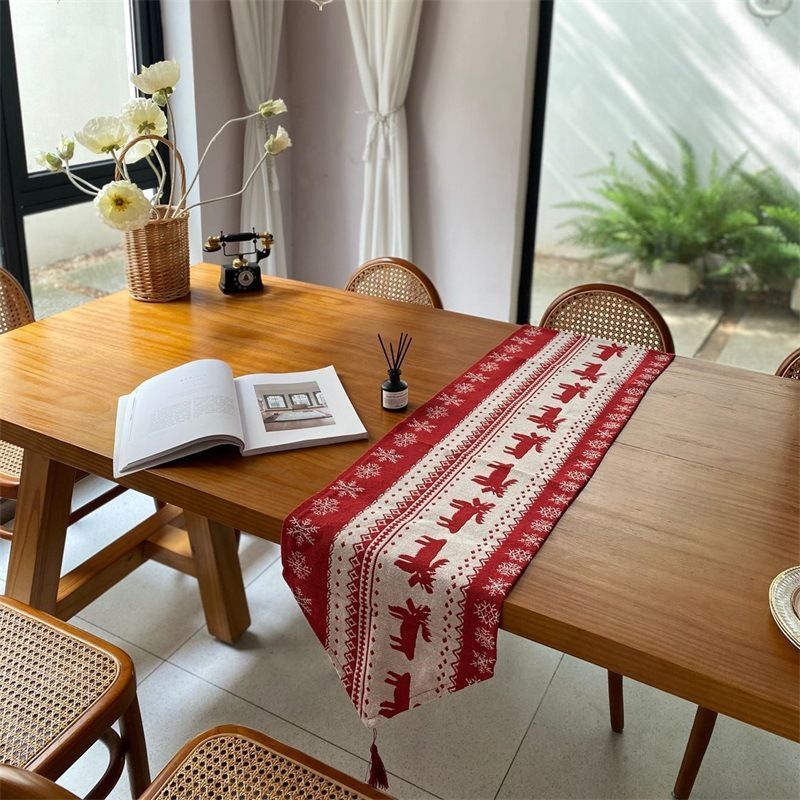 Xmas Themed Long Table Runner, Holiday Table Arrangement Linen, Elegant Cabinet Scarf, 33*200cm, Pattern 05