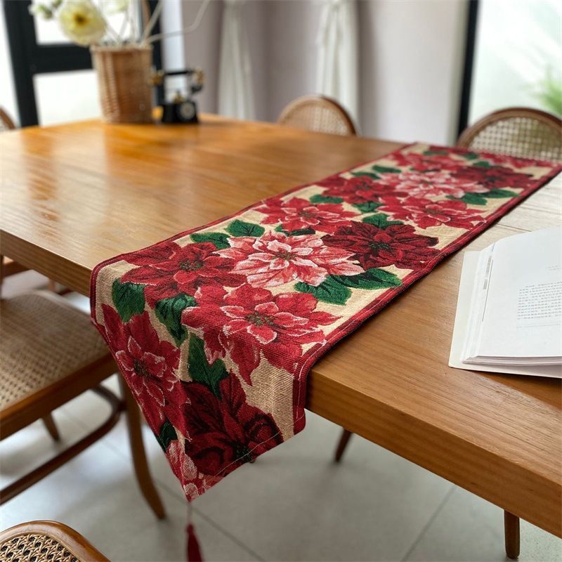 Festive Seasonal Table Runner, Christmas Dining Table Linen, Household Cabinet Flag Ornament, 33*160cm, Pattern 08