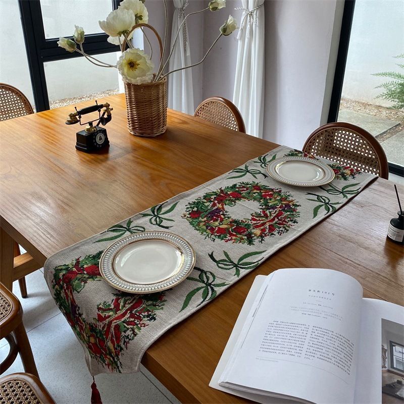 Xmas Holiday Table Runner, Long Strip Dining Table Decor, Household Cabinet Scarf, 33*120cm, Pattern 10