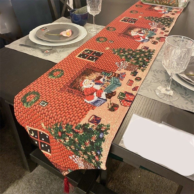 Seasonal Party Table Runner, Christmas Long Strip Table Decor, Cabinet Flag Accessory, 33*160cm, Pattern 11