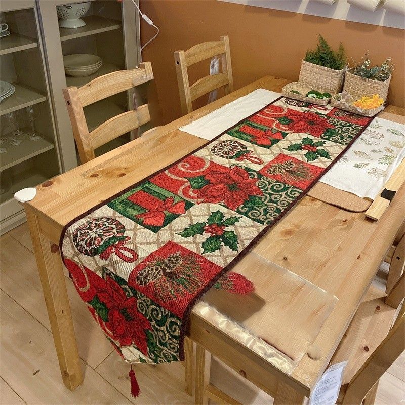 Long Festive Table Runner, Christmas Holiday Tabletop Accessory, Elegant Cabinet Scarf, 33*200cm, Pattern 13