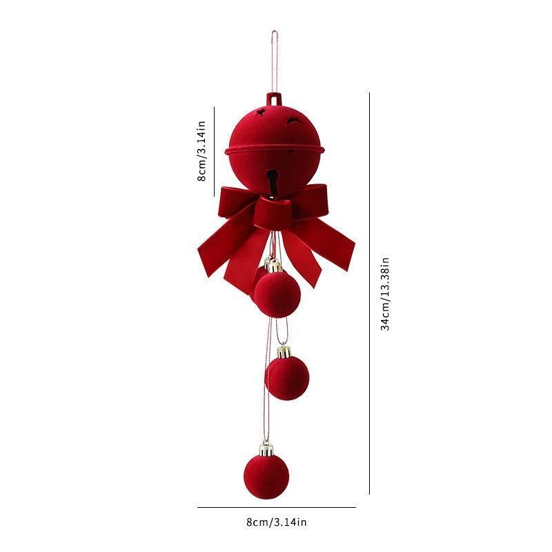 Flocked Bell With Bow Christmas Pendant, Indoor Holiday Window Display Hanging Decoration