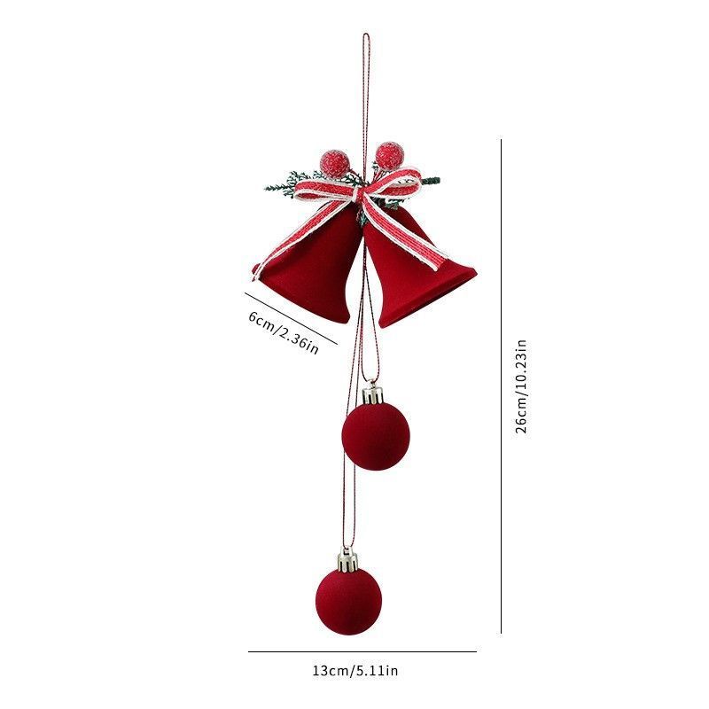 Double Flocked Bells With Bow Ornament, Stylish Christmas Tree And Window Pendant