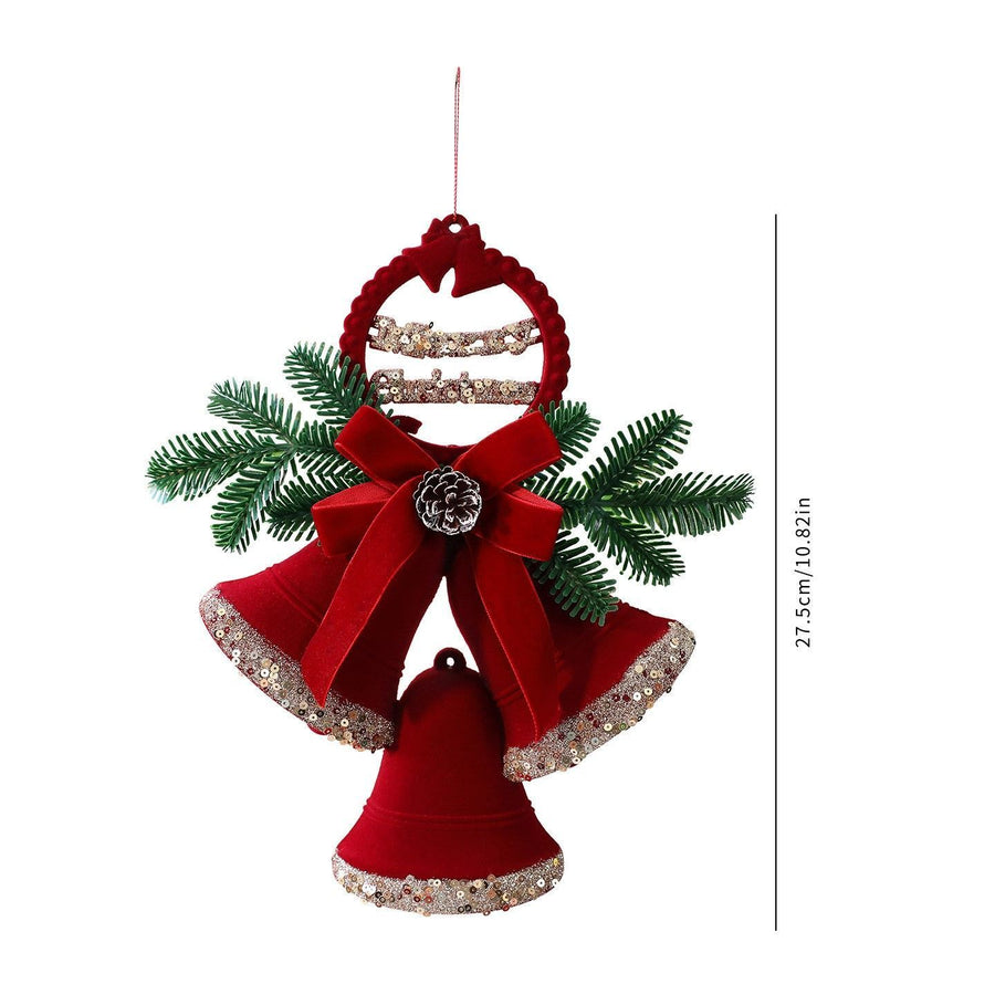 Double Ring Flocked Bell Christmas Ornament, Xmas Party Scene Hanging Accessory
