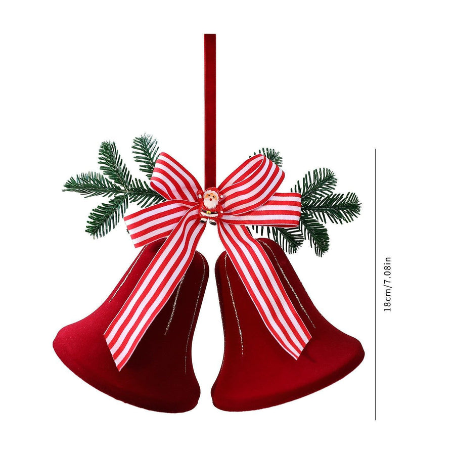 Flocked Arch Bell With Bow Hanging Pendant, Shop Window Christmas Ornament