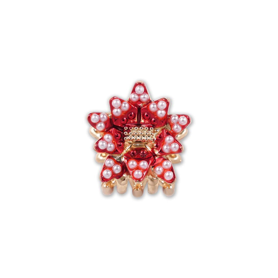 Christmas Alloy Shark Hair Claw, European Style Red Pearl Flower Hair Grab, Festival Dress Up Decor