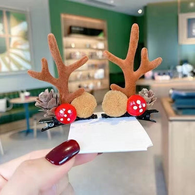Adorable Festival Antler Hair Barrette, Khaki Pinecone Brown Horn Hair Clip, Xmas Halloween Dress Up Head Decor