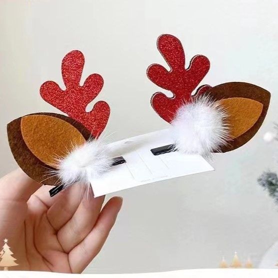 Sparkly Antler Hair Clip, Pom Pom Sequins Red Horn, Christmas Halloween Gathering Costume Head Ornament