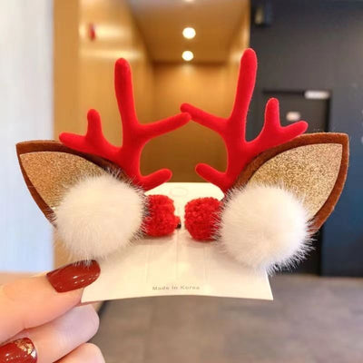 Cute Antler Hair Clip, Red & White Pom Pom Red Horn, Christmas Halloween Party & Photography Head Decor
