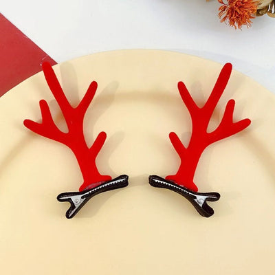 A Pair Red Antler Hair Clips, Cute Headwear For Christmas Decor and Halloween Cosplay Party