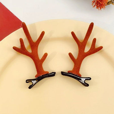 Pair Of Brown Antler Hair Clips, Festival Hair Accessory Suitable For Christmas & Halloween Dress Up