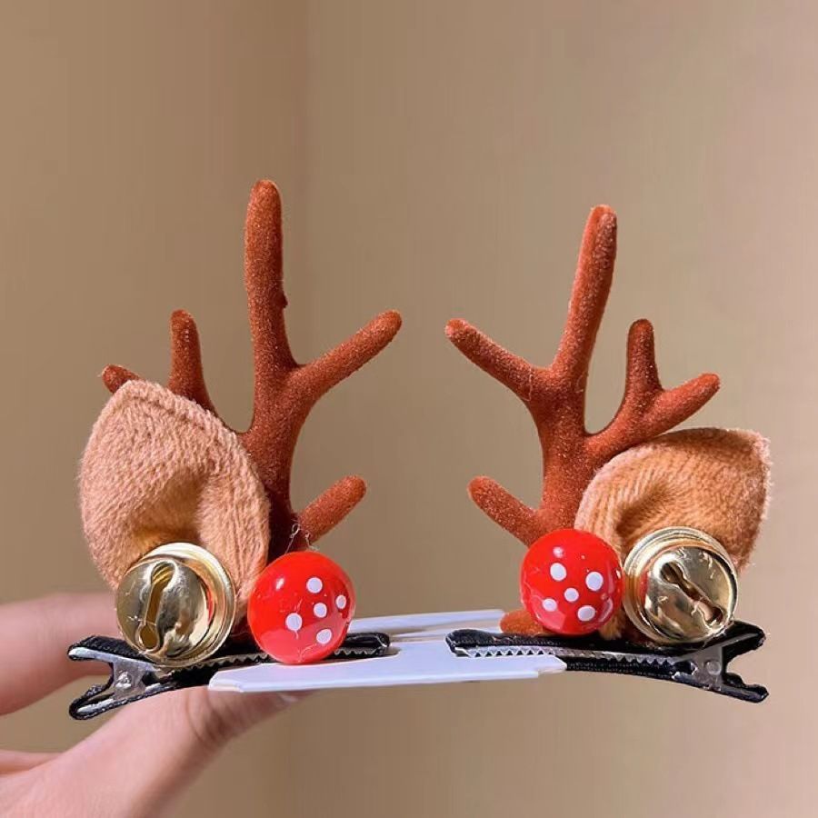Brown Antler Hair Clips With Bells, One Pair Ornament For Halloween Cosplay And Christmas Party