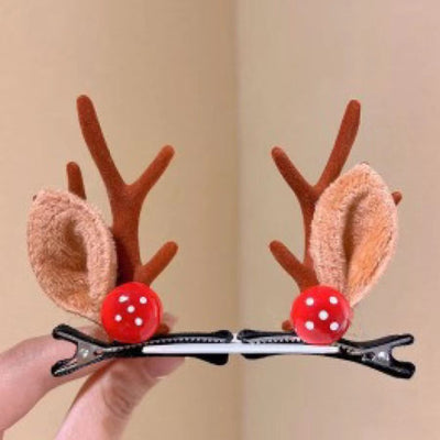Mushroom Decor Brown Antler Hair Clips, A Pair Head Accessory For Christmas and Halloween Event