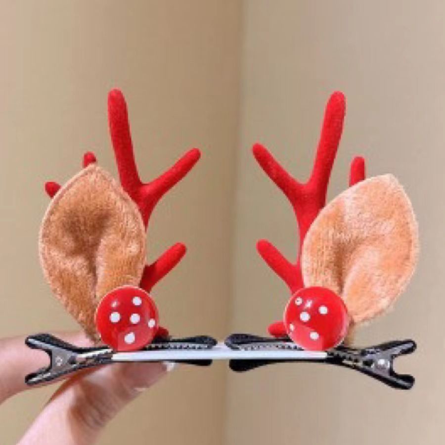 Mushroom Decor Red Antler Hair Clips, One Pair Hair Ornament For Halloween Cosplay and Xmas Gathering