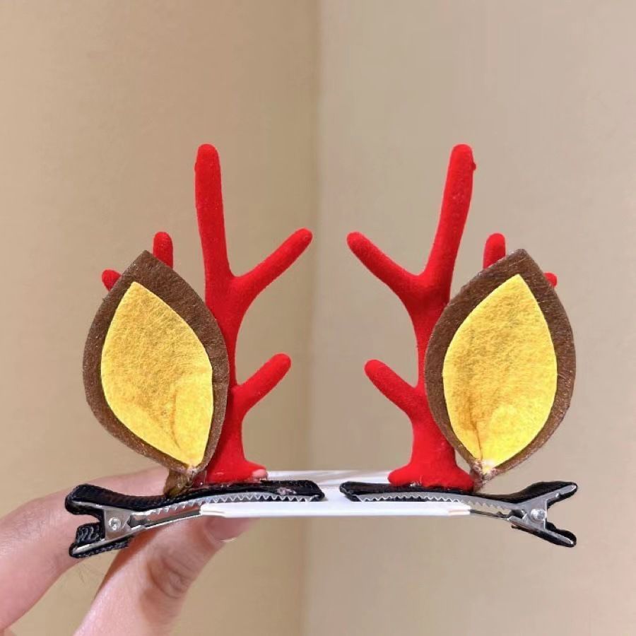Ear Decor Red Antler Hair Clips, A Pair Lovely Accessory For Christmas & Halloween Festival Party