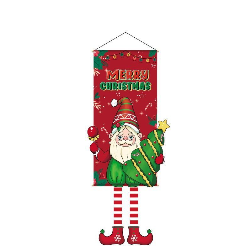 Printed Hanging Banner Backdrop, Christmas & Halloween Party Decor Supplies, Elf Pattern Design, 110*40cm