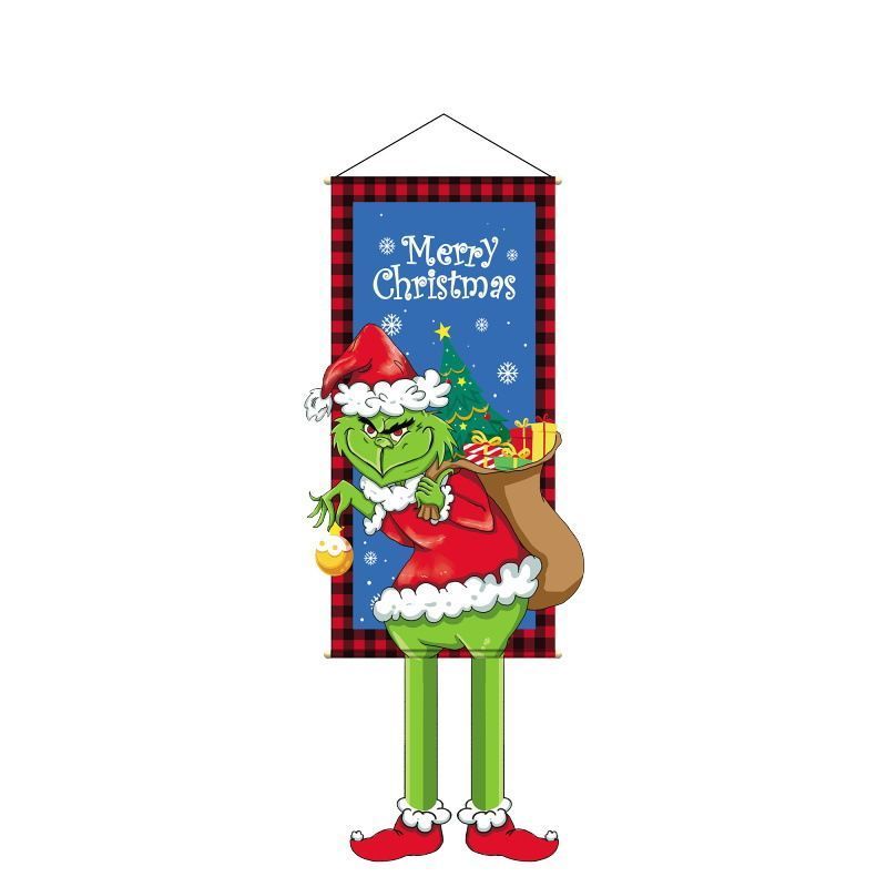 Creative Printed Hanging Tapestry, Christmas & Halloween Home Party Backdrop Decor, Grinch Pattern, 110*40cm
