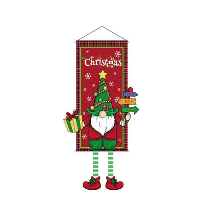 Decor Hanging Flag Backdrop, Christmas & Halloween Creative Printed Party Prop, Gnome Pattern, 110*40cm
