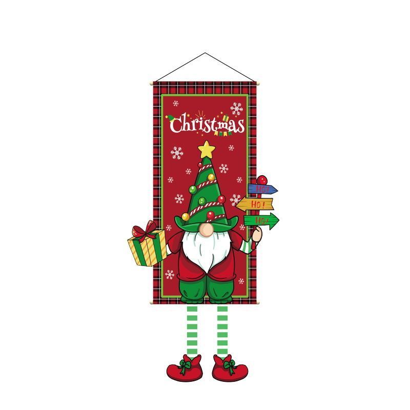 Decor Hanging Flag Backdrop, Christmas & Halloween Creative Printed Party Prop, Gnome Pattern, 110*40cm