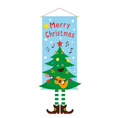 Christmas Tree Pattern Hanging Banner, Printed Background Cloth, Christmas & Halloween Party Decor Supplies, 110*40cm