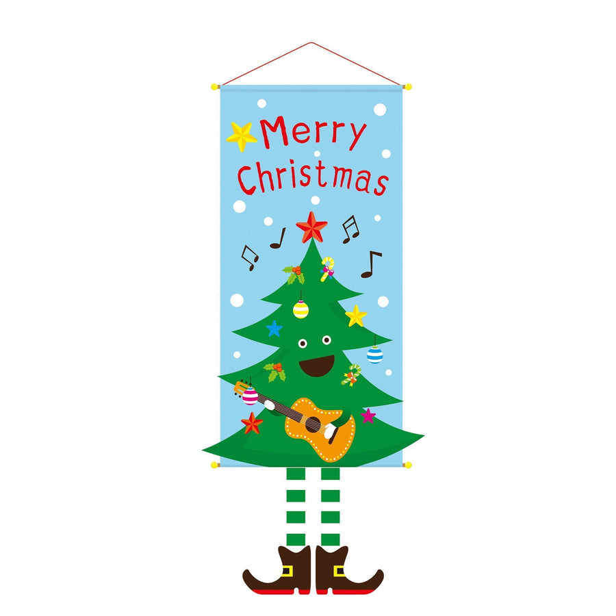 Christmas Tree Pattern Hanging Banner, Printed Background Cloth, Christmas & Halloween Party Decor Supplies, 110*40cm