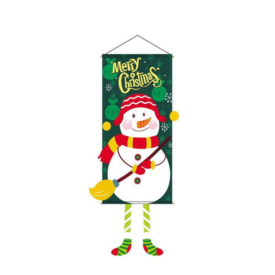Green Snowman Hanging Flag, Christmas & Halloween Creative Printed Festival Scene Decor, 110*40cm