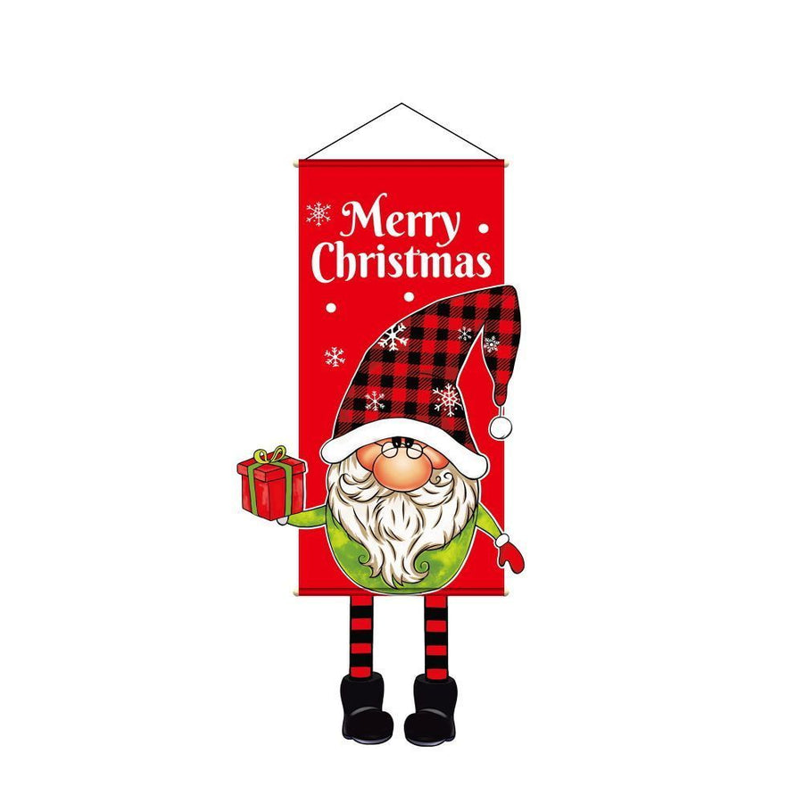 Gnome Pattern Hanging Banner, Printed Christmas & Halloween Party Background Cloth Decor, 110*40cm