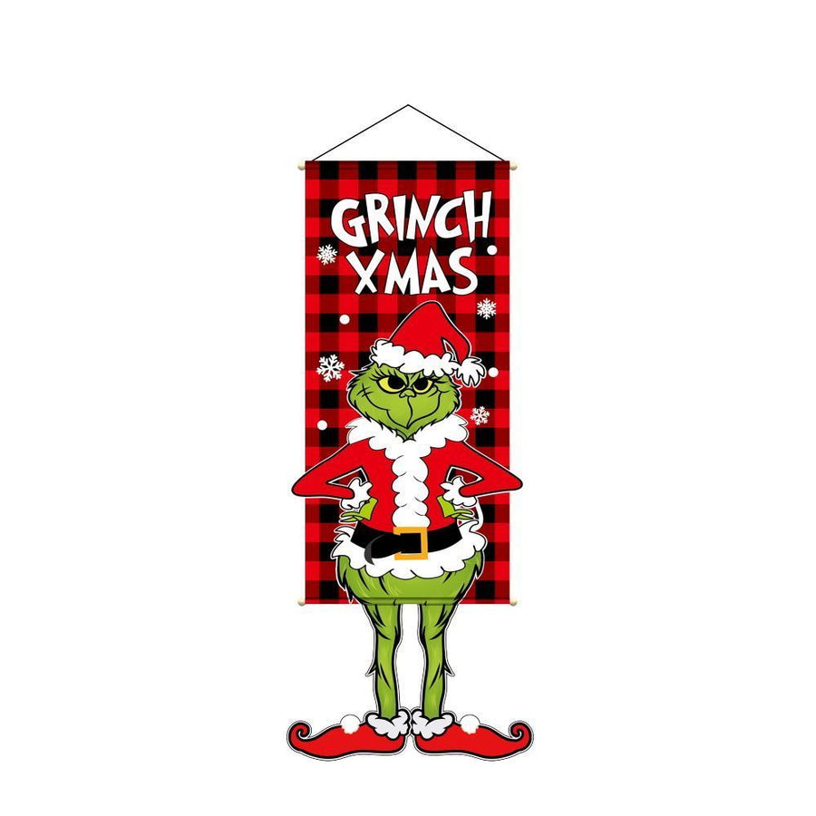 Grinch Printed Hanging Banner, Christmas & Halloween Indoor Holiday Party Background Decor, 110*40cm