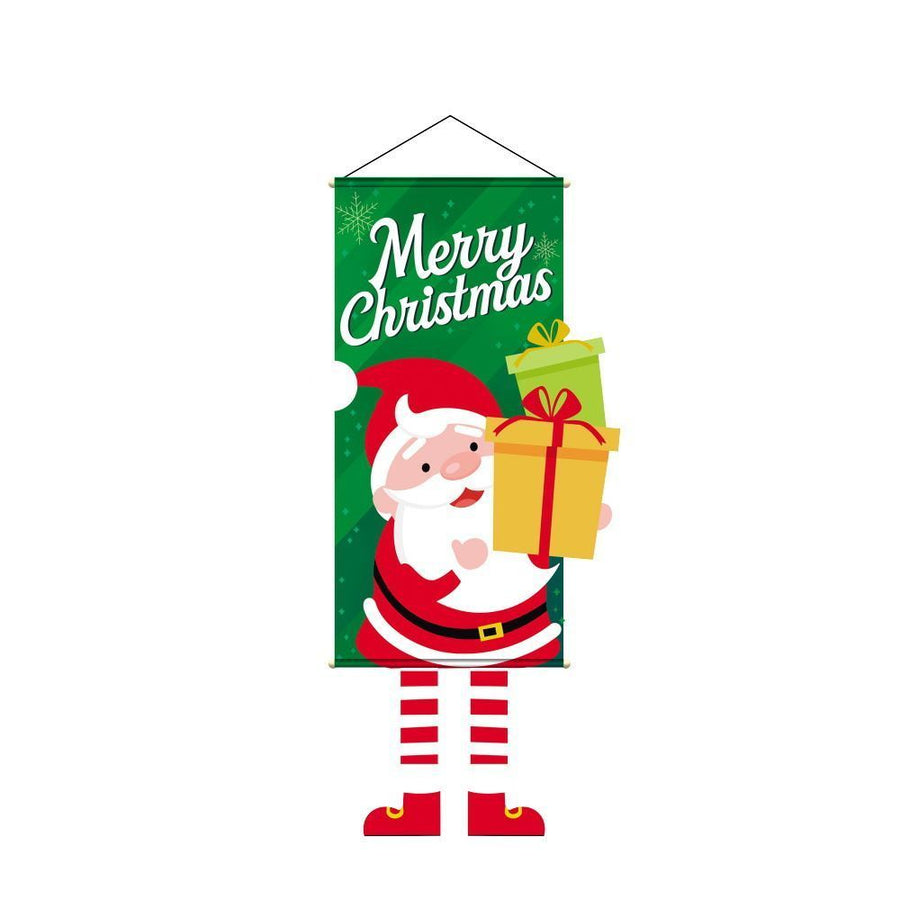 Green Santa Pattern Hanging Flag, Christmas & Halloween Printed Backdrop Cloth For Party, 110*40cm