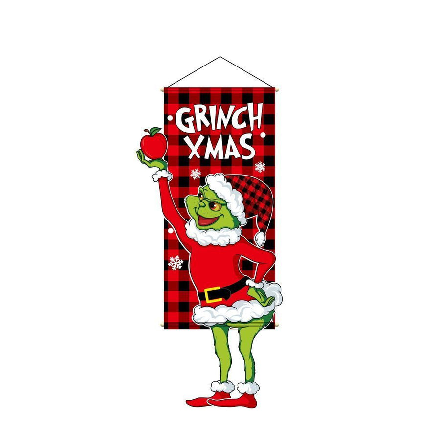 Grinch Pattern Hanging Banner, Christmas & Halloween Creative Printed Background Prop, 110*40cm