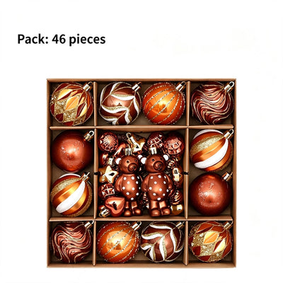 Hand Painted Christmas Bauble Gift Set, 46PCS Christmas Tree Hanging Ornaments, Christmas & Halloween Home Decor, Vintage Light Bronze